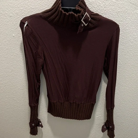 Vintage Yoki Brown Turtleneck Sweater with zippers and buckles - Picture 1 of 7